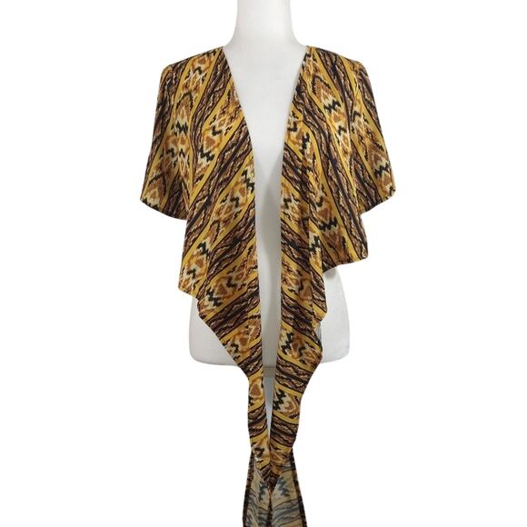 W Southwest Aztec Western Yellow Brown Front Tie CropTop Shirt NWT S Wrap VNeck - Picture 6 of 8